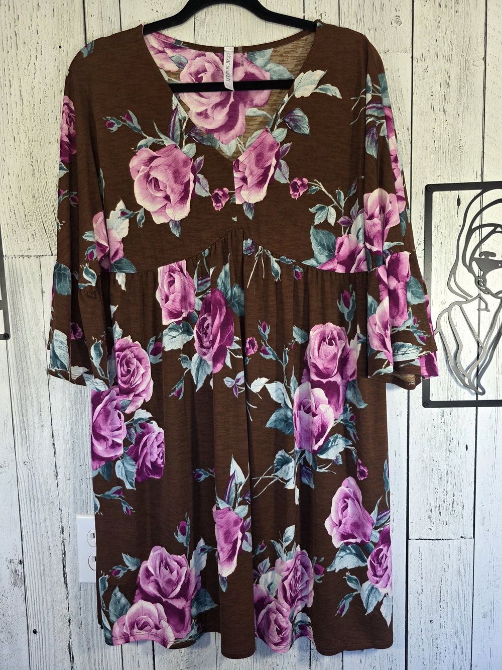 NWOT Dear Scarlett Brown Floral Babydoll Mini Dress Size Large - Picture 4 of 10